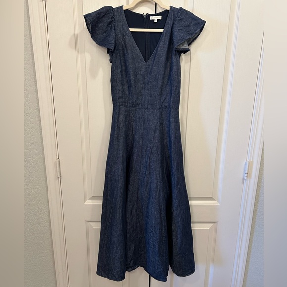 Ann Mashburn Flutter Sleeve Maxi Dress in Dark Chambray Linen, Size XS - Picture 4 of 15